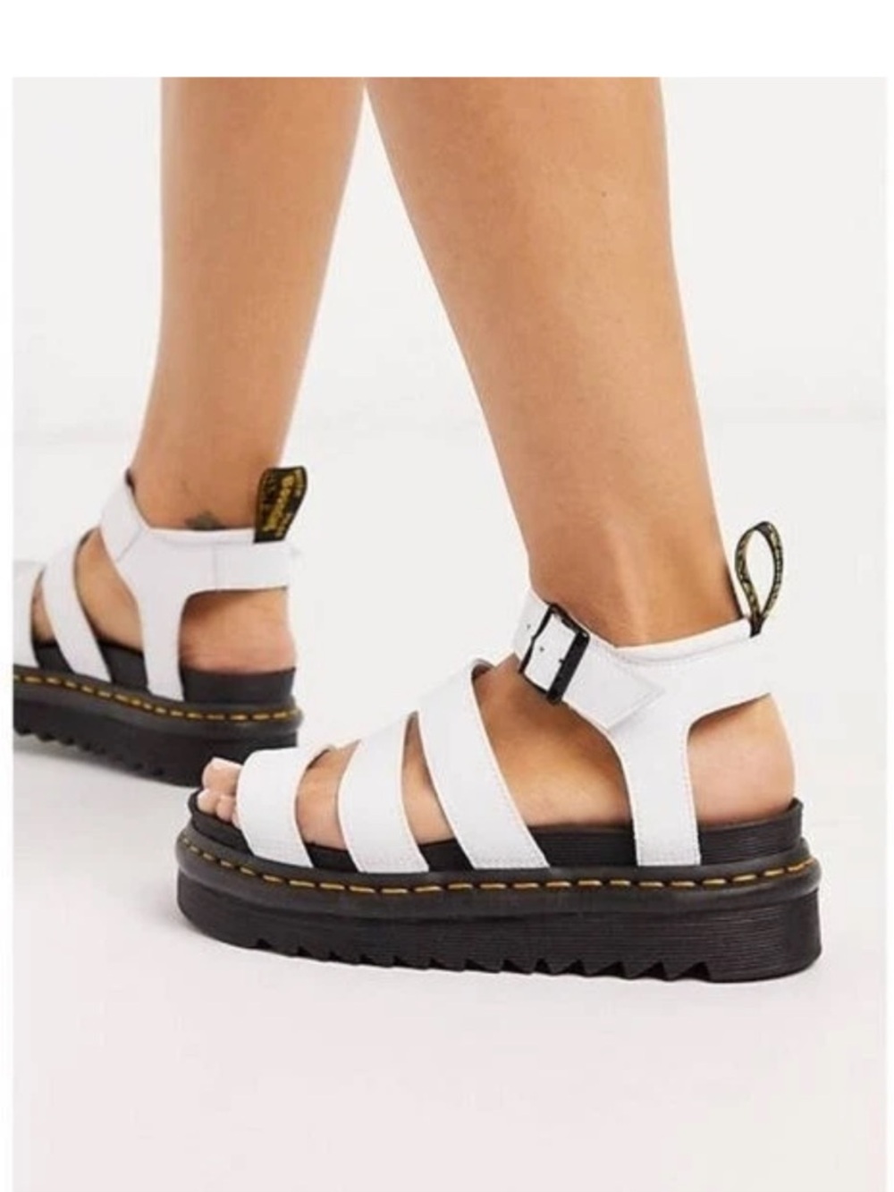 Doc Martens Blaire Flatform White Leather Sandals Womens Size 8 39